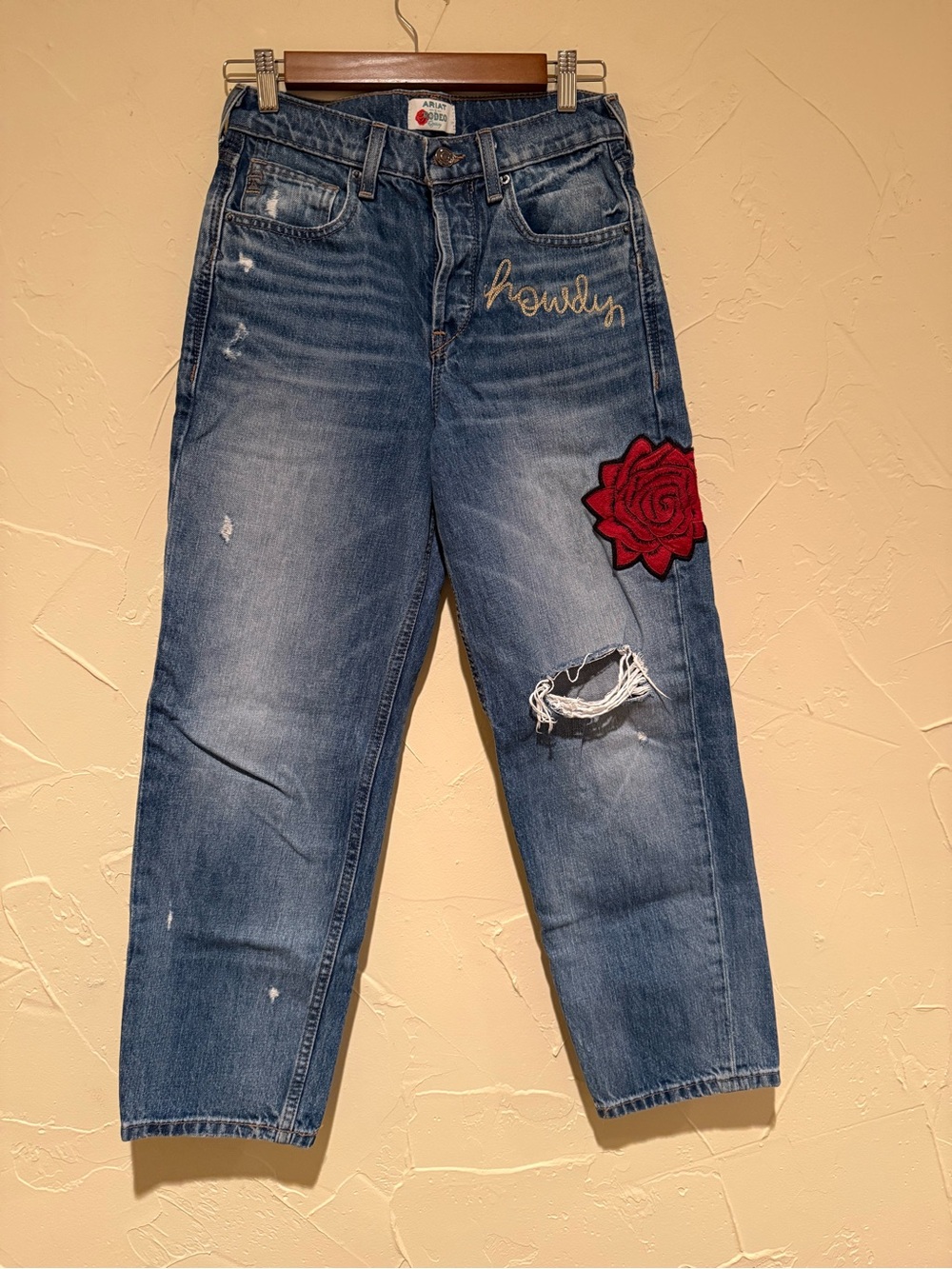 Ariat x Rodeo Quincy -  Blue Embroidered Rose Distressed Jeans